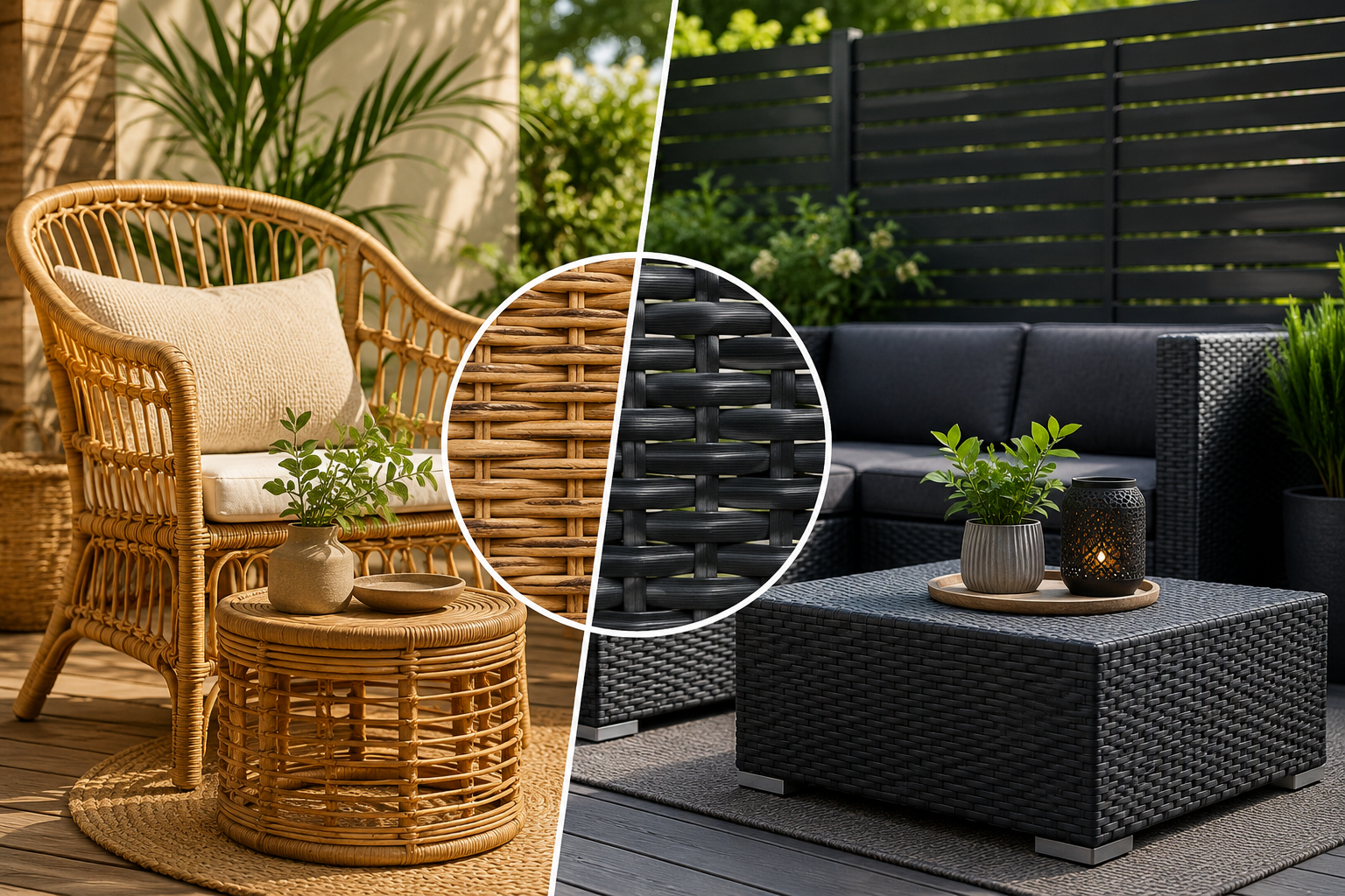 Rattan naturalny czy technorattan? Porównanie materiałów i wybór idealnych mebli ogrodowych